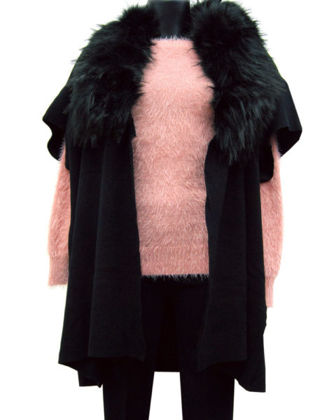 Cappotto mantello con pelo colore nero