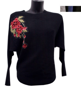 MAGLIA NERA CON FIORE