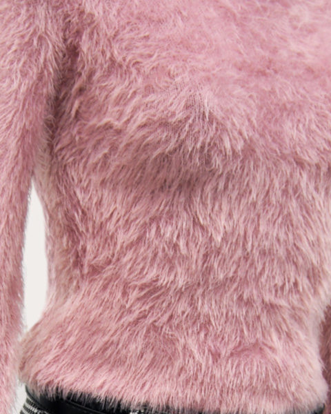 Maglia pelosa con collo colore rosa