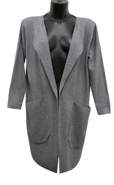 CARDIGAN COLORE GRIGIO LUNGO CON TASCA