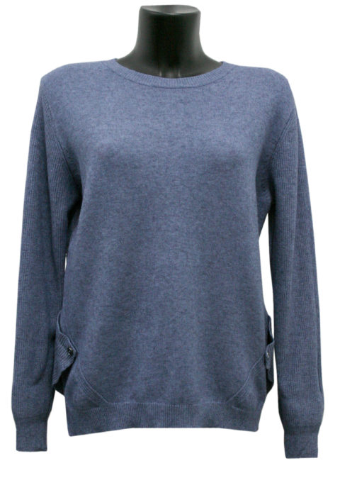 MAGLIONE COLLO TONDO COLORE BLU CON BOTTONE AI LATI