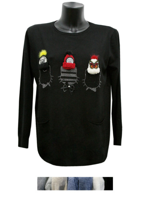 Maglione nera collo tondo con decorazione