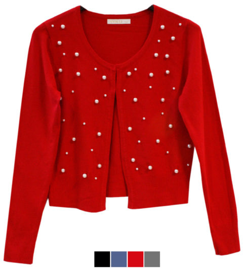 CARDIGAN COLORE ROSSO PERLINE