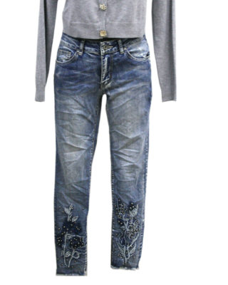 PANTALONI JEANS CON DECORO FIORE